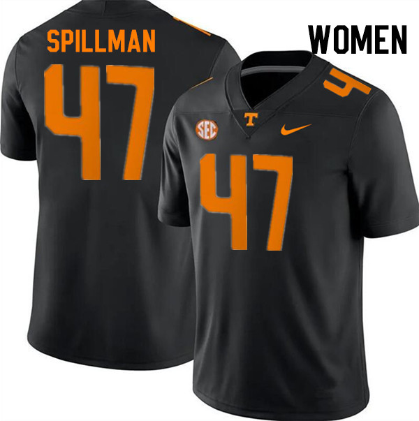 Women #47 Edwin Spillman Tennessee Volunteers College Football Jerseys Stitched-Black